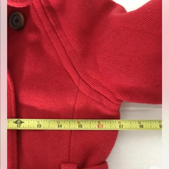 J.Crew | Bell Sleeves Double Breasted Belt Pea Coat Womens Size 2 Red Wool Blend - Picture 7 of 9
